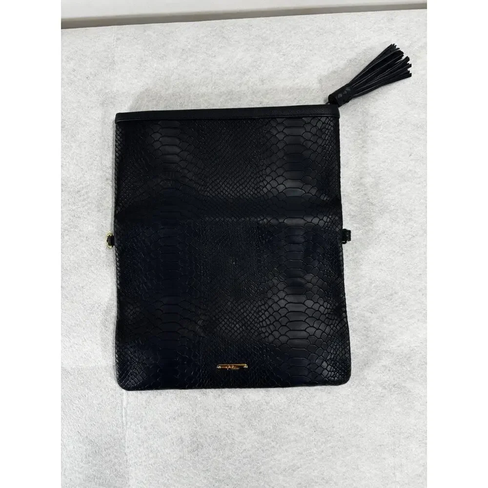 GiGi New York Navy Blue Foldover Clutch Vegan Leather Snake Print Zipper NoStrap - Picture 1 of 11